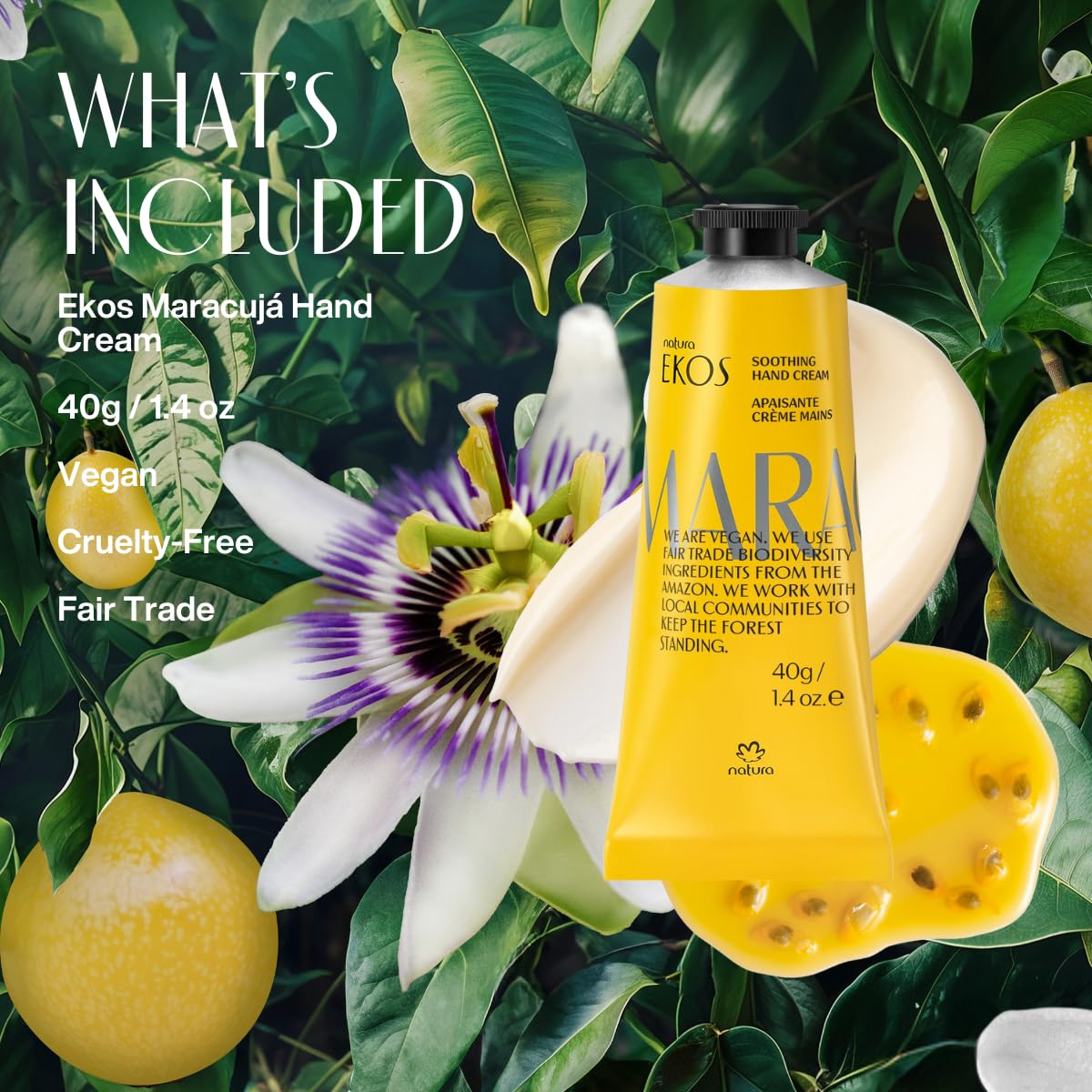 Natura – Maracujá (Passion Fruit) Hand & Body Care Bundle – Calming Body Lotion + Hydrating Hand Cream – Soothing, Fast-Absorbing, 24H Moisturization – Vegan Brazilian Skincare – 13.5 fl oz + 1.4 oz - Image 4